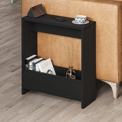 Decortie Simpi Black Wood Slim End Table With Magazine Rack (H) 60Cm - image 1