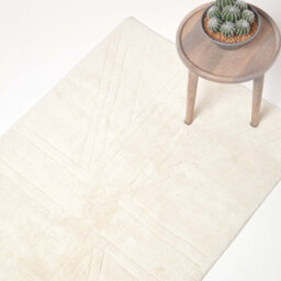 Homescapes Cotton Tufted Rug Union Jack Plain Embossed Mat Ivory Cream,50 X 80 Cm