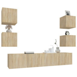 Berkfield 6 Piece Tv Cabinet Set Sonoma Oak Engineered Wood - thumbnail 4