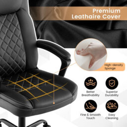 Costway Office Desk Chair Ergonomic Executive Chair W/headrest Cushion-Black - thumbnail 7