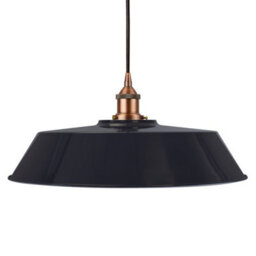 Navy Blue Large Chancery Painted Dome Pendant Light With Matt Antique Copper Lamp Holder And Black Round Cable - Se Home - thumbnail 1