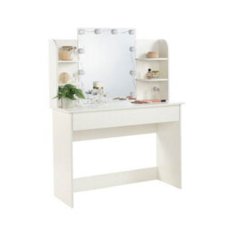 MMT Funiture Designs White Dressing Table With Drawers Make Up Desk With Led Mirror Modern Bedroom 108Cm