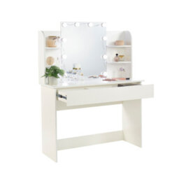 MMT Funiture Designs White Dressing Table With Drawers Make Up Desk With Led Mirror Modern Bedroom 108Cm - thumbnail 4