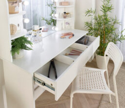 MMT Funiture Designs White Dressing Table With Drawers Make Up Desk With Led Mirror Modern Bedroom 108Cm - thumbnail 6