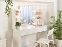 MMT Funiture Designs White Dressing Table With Drawers Make Up Desk With Led Mirror Modern Bedroom 108Cm - thumbnail 7