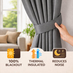 Nod Off Grey Blackout Eyelet Curtains Ring Top Thermal Curtains Ready Made Pair 90X90 Inches - thumbnail 3