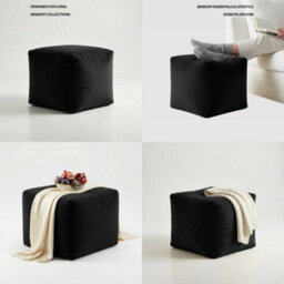Kosi Atelier Kosiatelier Bean Bag Velvet Footstool Ottomona Cube Pouf Chair Pouffe, Polystyrene Beads Filled - Black, 30Cm X 30Cm X 30Cm - thumbnail 5