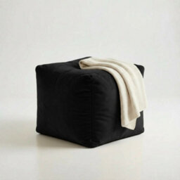 Kosi Atelier Kosiatelier Bean Bag Velvet Footstool Ottomona Cube Pouf Chair Pouffe, Polystyrene Beads Filled - Black, 30Cm X 30Cm X 30Cm - thumbnail 2