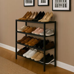 Neo Black 4-Tier Bamboo Shoe Rack Wooden Shoe Storage Organiser Shelf For Hallway, Entrance Living Room