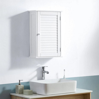 Bathroom Cabinet Wall Mounted Single Shutter Door White Storage - image 1