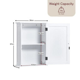 Bathroom Cabinet Wall Mounted Single Shutter Door White Storage - thumbnail 2