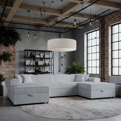 Santos U Living Room Universal Corner Sofa Bed Chipboard Polyurethane Foam Wave Springs 320X166X79Cm Light Grey - image 1