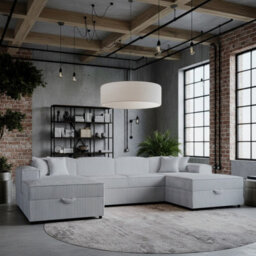 Santos U Living Room Universal Corner Sofa Bed Chipboard Polyurethane Foam Wave Springs 320X166X79Cm Light Grey
