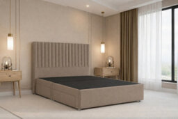 "Nexus Amalfi Mink Plush Divan Bed Base No Drawers With 54"" Floor Standing Headboard 4'6 Double" - thumbnail 1