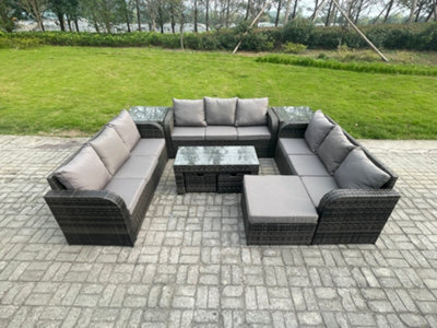 Fimous Rattan Garden Furniture Set 12 Seater Indoor Outdoor Patio Sofa Set With Coffee Table 3 Footstools 2 Side Tables - image 1