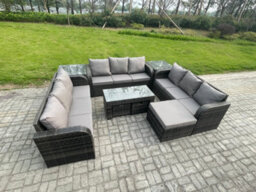 Fimous Rattan Garden Furniture Set 12 Seater Indoor Outdoor Patio Sofa Set With Coffee Table 3 Footstools 2 Side Tables - thumbnail 2