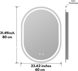 Belofay 600 X 800 mm Oval Bathroom Led Mirror, Wall Mounted, Illuminated Led Lights, Toughened Glass - thumbnail 5