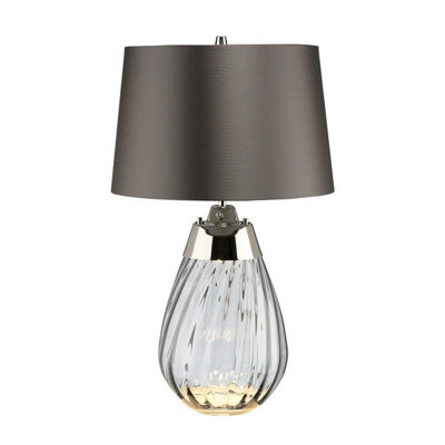 Elegant Table Lamp With Smoke-Tinted Glass And Slate Shade - Led E27 60W Bulb Included