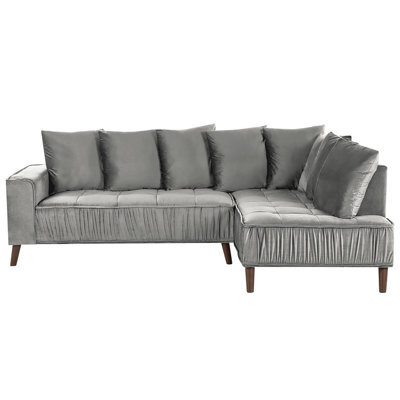Beliani Corner Sofa 3 Seater Grena Velvet Light Grey Left Hand - image 1