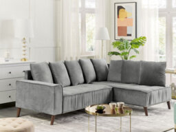 Beliani Corner Sofa 3 Seater Grena Velvet Light Grey Left Hand - thumbnail 2