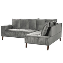 Beliani Corner Sofa 3 Seater Grena Velvet Light Grey Left Hand - thumbnail 4