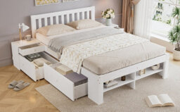 Matteo White Wooden Double Bed Frame With Integrated Bedside Tables, Under-Bed Drawers & Footboard Storage (4Ft6) - thumbnail 8