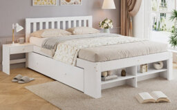 Matteo White Wooden Double Bed Frame With Integrated Bedside Tables, Under-Bed Drawers & Footboard Storage (4Ft6) - thumbnail 9
