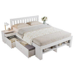 Matteo White Wooden Double Bed Frame With Integrated Bedside Tables, Under-Bed Drawers & Footboard Storage (4Ft6) - thumbnail 7