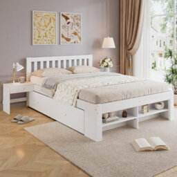 Matteo White Wooden Double Bed Frame With Integrated Bedside Tables, Under-Bed Drawers & Footboard Storage (4Ft6) - thumbnail 3