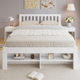 Matteo White Wooden Double Bed Frame With Integrated Bedside Tables, Under-Bed Drawers & Footboard Storage (4Ft6) - thumbnail 2