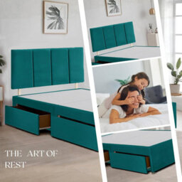 Emerald Green Plush Fabric 4Ft Small Double Bed Frame With 20 Inch Vertical Line Headboard And 2 Drawers - thumbnail 3
