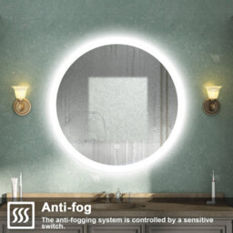 AVER-GROWTH Round Led Bathroom Mirror With Lights Demister Pad Anti-Fog Touch Switch Dimmable Wall Mounted Mirror 600X600mm - thumbnail 2