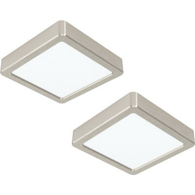 Set Of 2 Modern Satin Nickel Ceiling Lights - 160mm Square Surface Mount 10.5W Led 4000K - image 1
