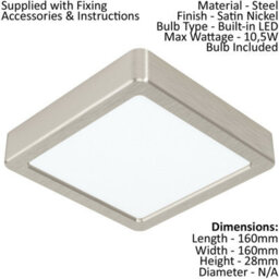 Set Of 2 Modern Satin Nickel Ceiling Lights - 160mm Square Surface Mount 10.5W Led 4000K - thumbnail 2