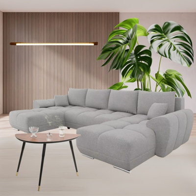 Logo U Corner Sofa Bed With Storage Reversible Side Velvet Upholstery Modern U Shaped Design Light Grey - image 1