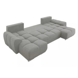 Logo U Corner Sofa Bed With Storage Reversible Side Velvet Upholstery Modern U Shaped Design Light Grey - thumbnail 4