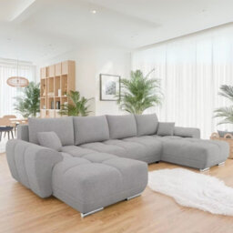 Logo U Corner Sofa Bed With Storage Reversible Side Velvet Upholstery Modern U Shaped Design Light Grey - thumbnail 3