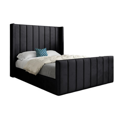 Maryland Straight Winged Upholstered Soft Velvet Designer Bed Frame - image 1