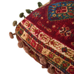 Living And Home Red Square Faux Linen Double-Sided Chair Cushion With Pom-Pom Trim, 40Cm (W) X 40Cm (D) X 8Cm (H) - thumbnail 6