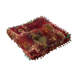 Living And Home Red Square Faux Linen Double-Sided Chair Cushion With Pom-Pom Trim, 40Cm (W) X 40Cm (D) X 8Cm (H) - thumbnail 5