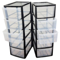HEATON WHOLESALE 2 X Tall Black Home Office 5 Clear Drawer Plastic Modular Storage Tower Unit - thumbnail 3