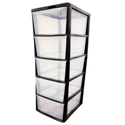 HEATON WHOLESALE 2 X Tall Black Home Office 5 Clear Drawer Plastic Modular Storage Tower Unit