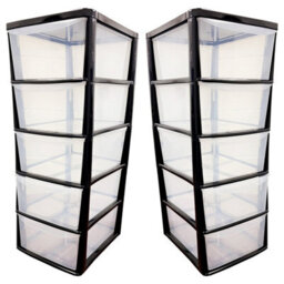 HEATON WHOLESALE 2 X Tall Black Home Office 5 Clear Drawer Plastic Modular Storage Tower Unit - thumbnail 2