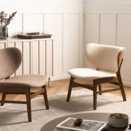 Wyld And Coco Arcadia Home Two-Tone Boucle Armchair, Rubberwood Legs, Beige-Brown Retro Traditional - thumbnail 2