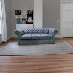 Chesterfield 3 Seater Devil Grigio Aniline Blue Leather Sofa In Classic Style - thumbnail 4