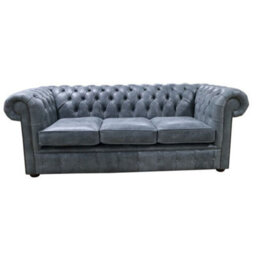 Chesterfield 3 Seater Devil Grigio Aniline Blue Leather Sofa In Classic Style
