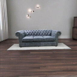 Chesterfield 3 Seater Devil Grigio Aniline Blue Leather Sofa In Classic Style - thumbnail 5