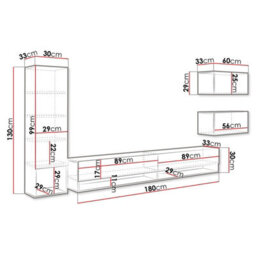 Amadeo Modern Wotan Wall Unit Tv Cabinet And Hanging Storage With Black High Gloss Fronts With Led Lights - thumbnail 4