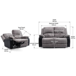 More4Homes Postana Manual High Back Jumbo Cord Fabric Recliner 2 Seater Sofa (Grey) - thumbnail 8
