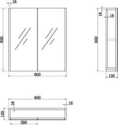 Affine 600mm Bathroom Mirror Cabinet 2 Door Storage Cupboard Wall Mounted Grey Gloss - thumbnail 8